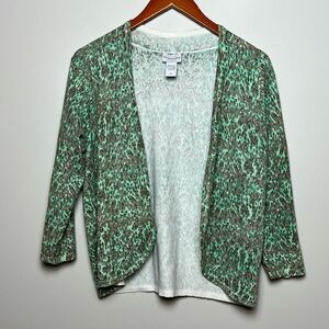 Soft Surroundings Green Watercolor Open Front Cardigan Sweater Sz M